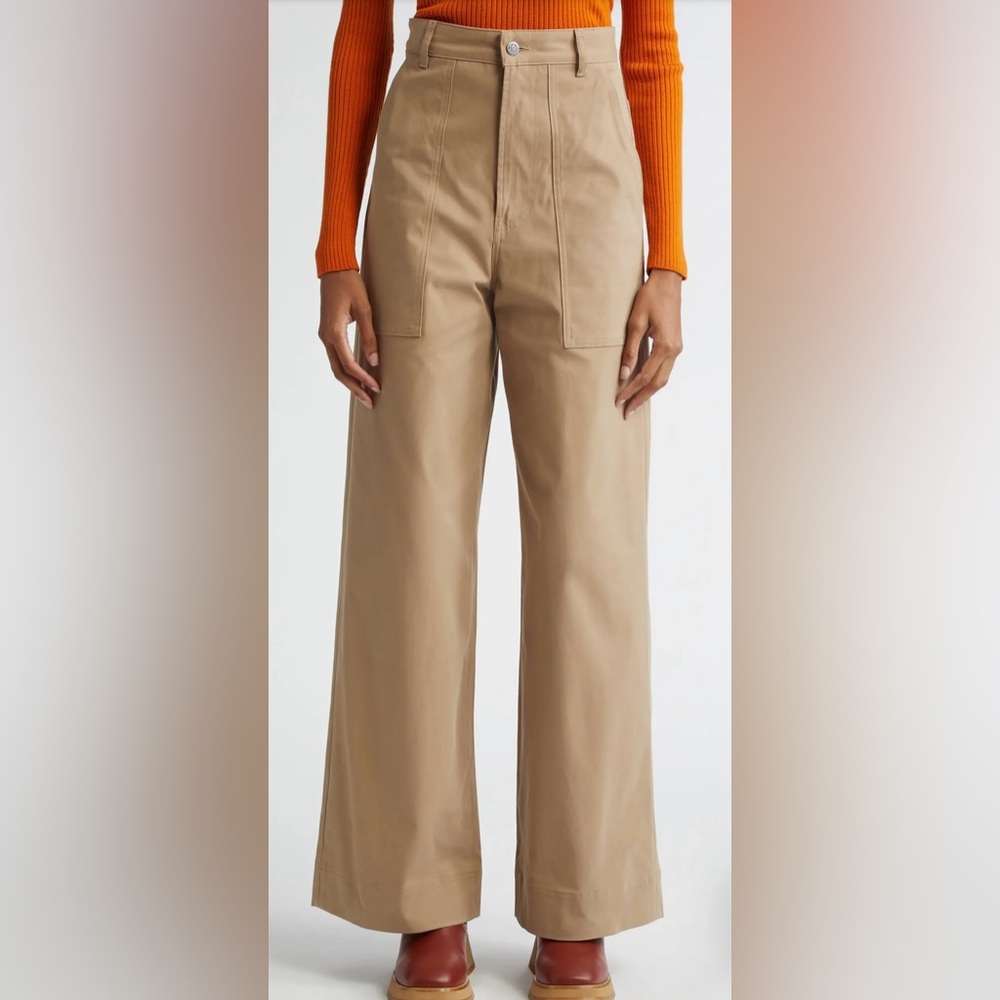 Moncler Cotton Stretch Gabardine Wide Leg Pants - Size 40 (4)